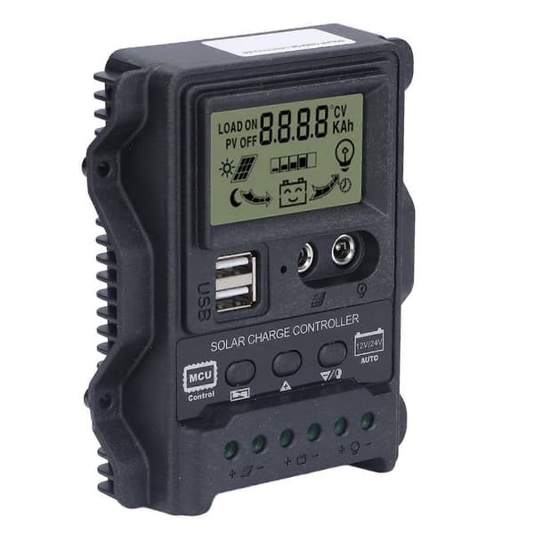 Dual USB Solar Opladningscontroller ABS LCD Display PWM Opladningscontrollere Lysstyring 12V24V30A 390W 780W