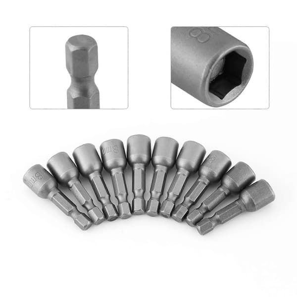 10 stk/sett 1/4\" Skaft Metrisk Sekskantpipe Magnetisk Muttertrekker Sett for Drillmaskiner