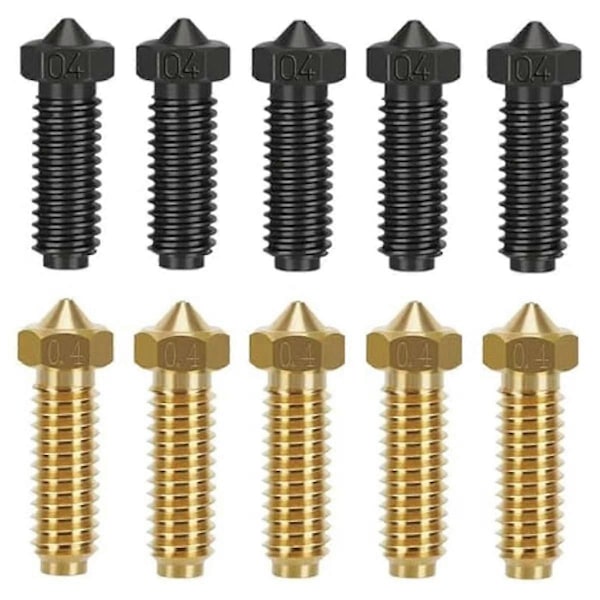 3D-printerdyse-sett for 2 – Inkluderer 5 stk. herdet ståldyser + 5 stk. messingdyser 0,4 mm