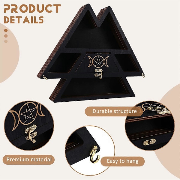 Trä Pyramid Vägg Hylla Kristall Display Rack Flytande Hylla för Vardagsrumsdekoration