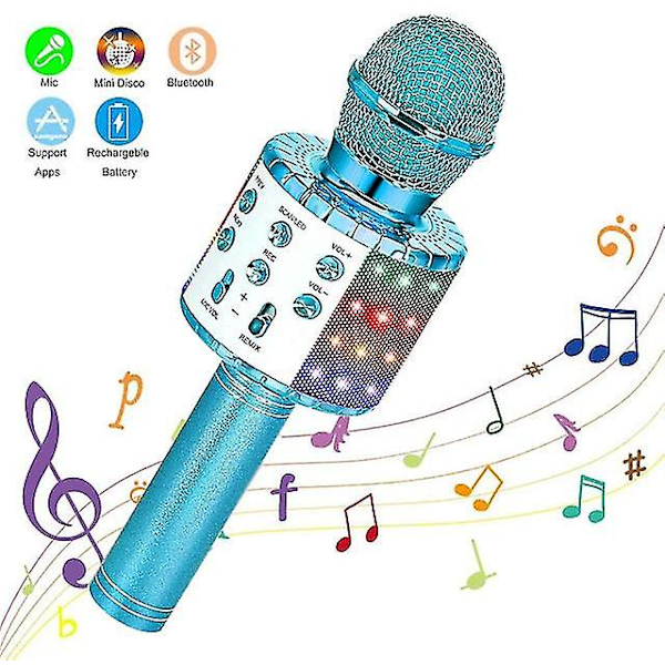Trådlös Karaokemikrofon Bluetooth Handhållen Portabel Högtalare Blue