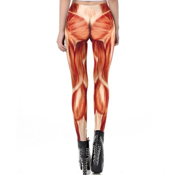 Kvinnor Halloween 3d Muscle Print Costume Skinny Catsuit Stretch Jumpsuit Bodysuit LEGGINGS XXL