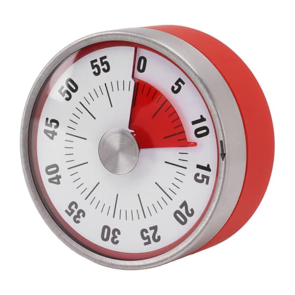 Mekanisk Nedräkningstimer 60 Minuter Magnetisk Visuell Klocktimer med Fäste för Studier Kök Matlagning Röd