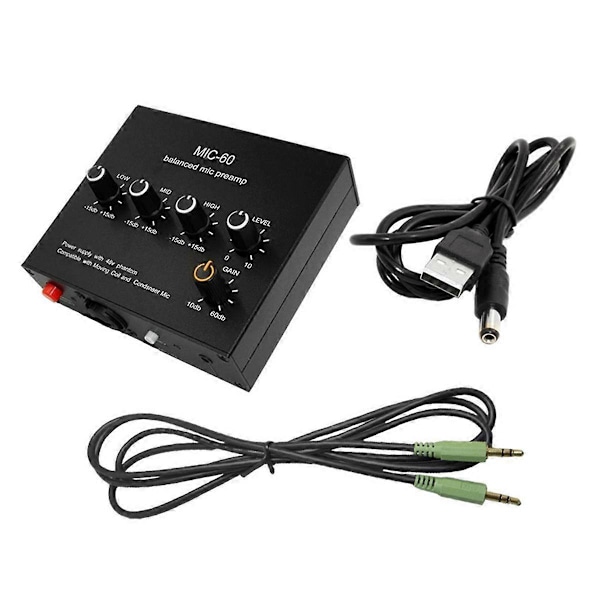 Balanserad Dynamisk Mikrofonförstärkare Musik Ljudförstärkare MIC-60 med 48V Fantommatning med 3,5mm Kabel