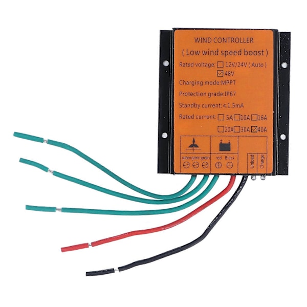 Vindladningsregulator 48V 600W MPPT Lavspændingsopladning IP67 Beskyttelse Step Up Vindenergi Regulatorer 40A