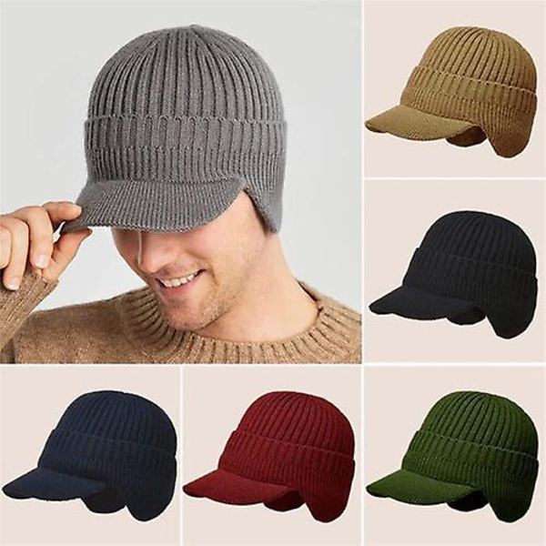 Vintermössa för män, tjock, vindtät solskärmsmössa, varm stickad mössa med öronlappar för utomhusbruk, baseballkeps för män Khaki Without Plush Lining
