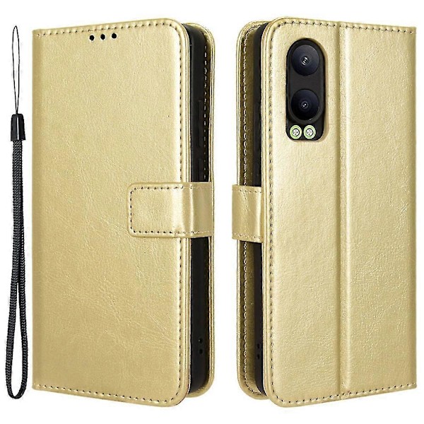För Oppo K12x 5G/ OnePlus Nord CE 4 Lite 5G Mobilskal Stötsäkert Läder Flipfodral Gold