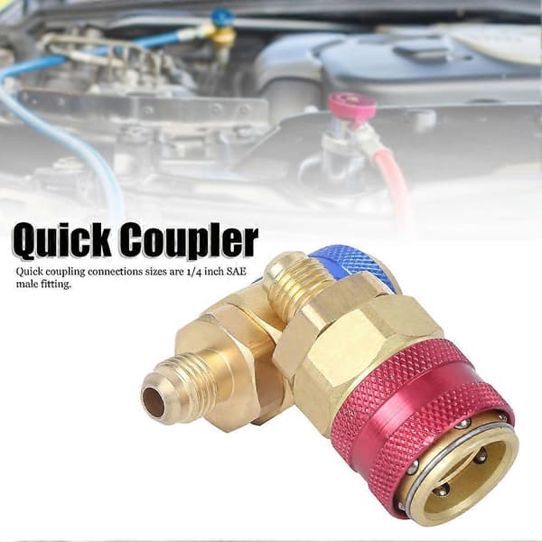 Aircondition Quick Coupler Connector Messing Adaptere til R134A Høj Lav Rød Blå Side