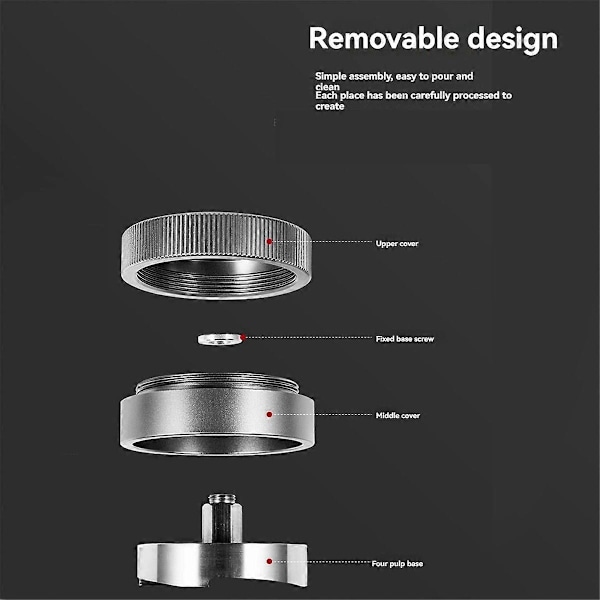 Kaffepulverpress Tamper Fyra Åror Bas Stålpulverhammare Självavlastande Kaffepulverfördelare Grå 53mm