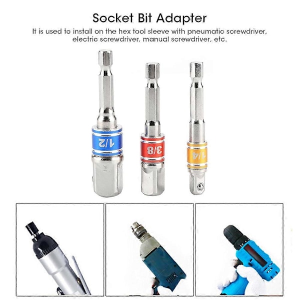 3 st/set Hex Borr Bits Hylsadapter Drive Elektrisk Slagskruvdragare 1/4 tum 3/8 tum 1/2 tum Typ B