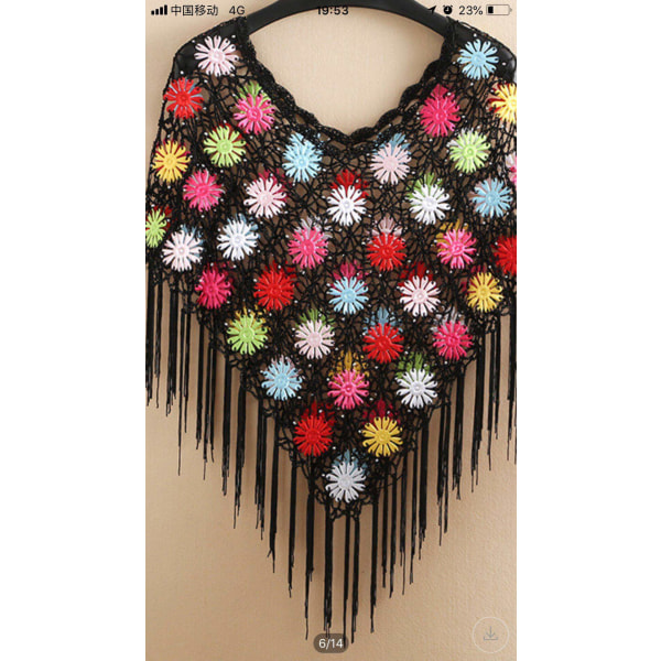 Handvirkad klänning accessoarer tofs strand sjal kappa triangel scarf is silke tråd solskyddskläder Black with color