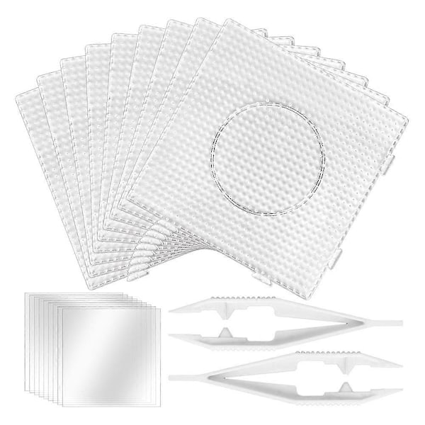 9-pack Plast 5mm Stora Fyrkantiga Pärlplattor med Strykpapper & Pärlpincett för DIY Hantverkspärlor