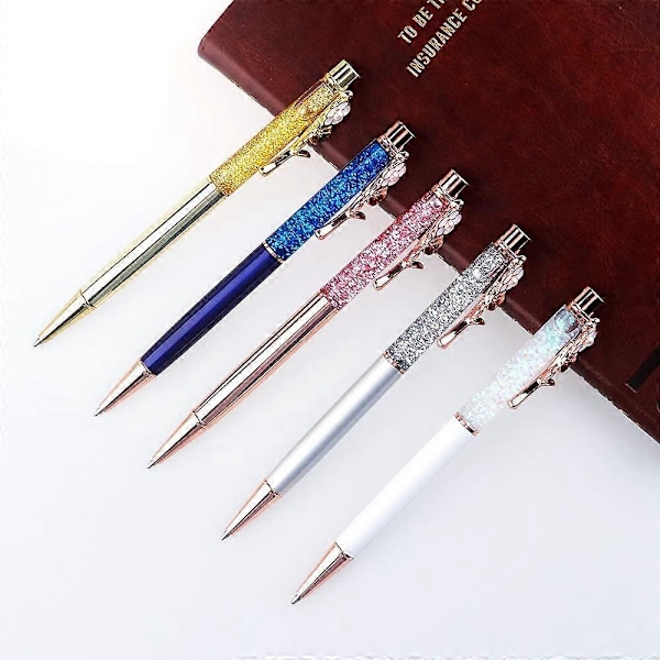 5 stk. Kuglepenne Personlig Bling Dynamisk Flydende Sand Rosaguld Metal Pen Sort Blæk til Gave Kontorindretning