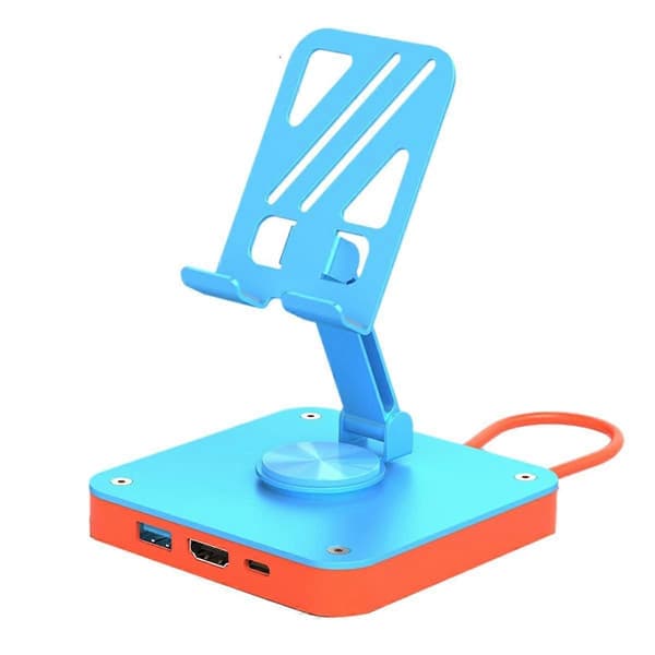3-i-1 Justerbar Telefon Pad Stativ USB-C Hub, USB2.0 Dokkingstasjon for Switch, PD 100W Ladeport for Iphone15 Pro