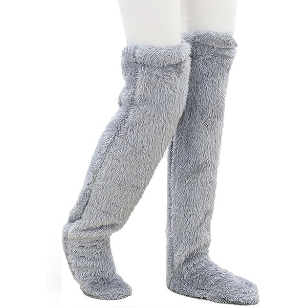SnugglePaws Socktofflor, damtofflor, söta varma strumpor benvärmare knästrumpor varma tofflor strumpor Light Gray