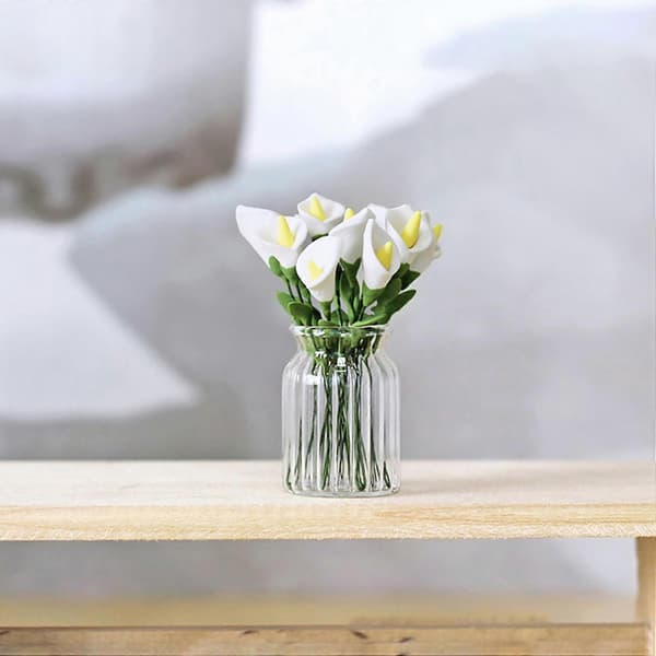 10 stk. 1/12 Miniatyr Tilbehør Mini Leire Calla Lily Simuleringsblomst Modell for Dekorasjon