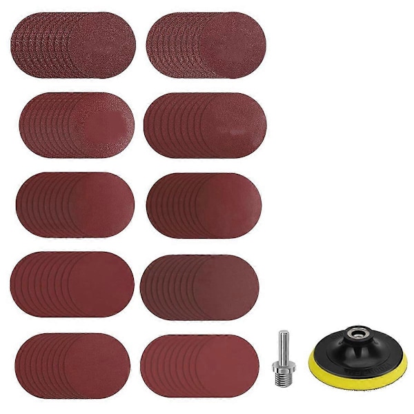 4-tommers vinkelsliber slibeskiver, 100 stk. sandpapirskiver med 4-tommers velcrobagside og 1/4-tommers boreadapter