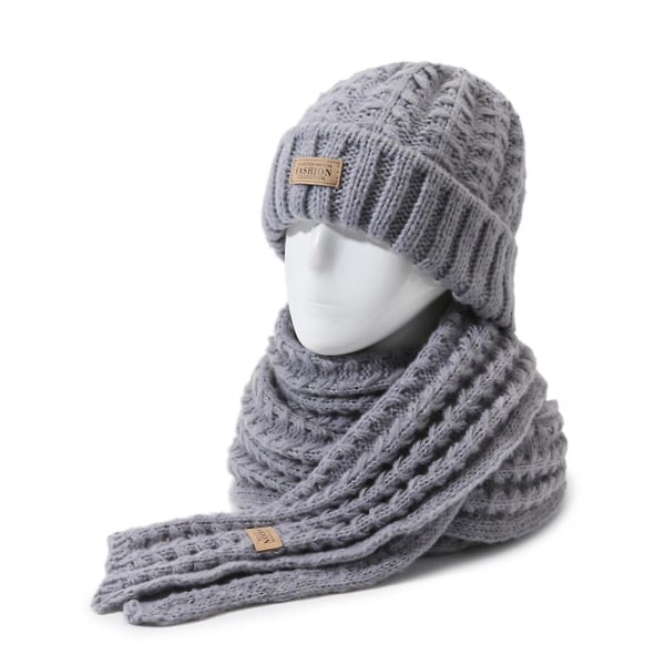 Dam Vinter Varm Stickad Mössa Halsduk Set Lång Halsvärmare Halsdukar Skidmössor Grey