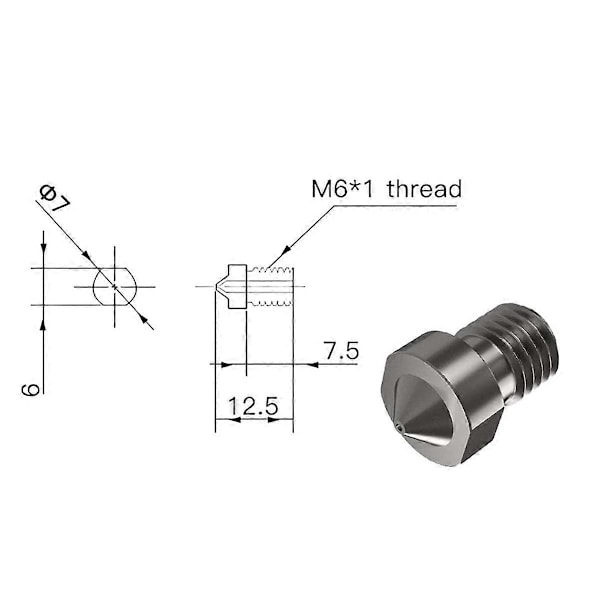 Munstycken i rostfritt stål 0,4MM Gängade härdade munstycken Högt flöde V6 Munstycke för Prusa I3 MK3/MK4 3D-skrivare (6ST)
