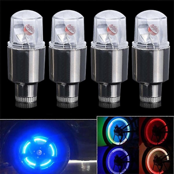 LED Blinkende Dekklys Vanntett 12V Universal Dekorativ Hjulventil Stamme Lampe for Bil Sykkel Motorsykkel Blå