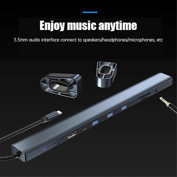 10-in-1 USB C Hub Multiporttisovitin Kannettava Dongle 4K PD 100W USB 3.0 Gigabit Ethernet RJ45 Telakka-asema Kannettava Tietokoneteline