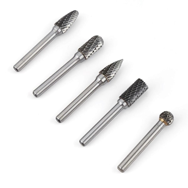 5 stk. Tungsten Stål Slipefreser 6mm Skaft 10mm Hode Roterende Kutterbits Sett