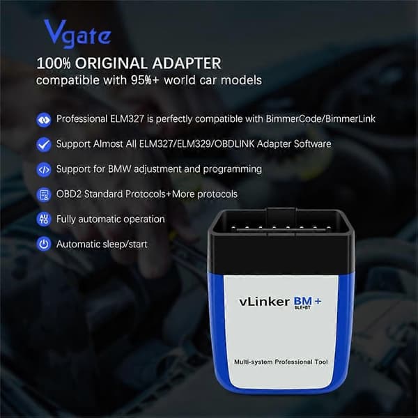 Vgate Vlinker BM + OBD2 V2.2 Bluetooth Dual Mode 4.0 Diagnostisk Bilfeldetektor Kompatibel för Android/för IOS