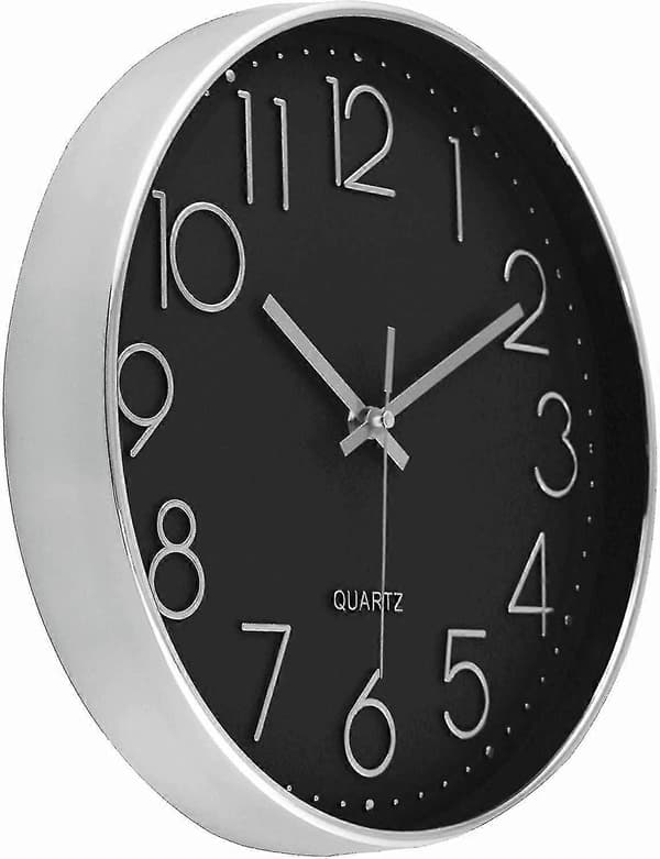 Seinäkello 12 tuumaa Hiljainen äänetön seinäkello blacksilver