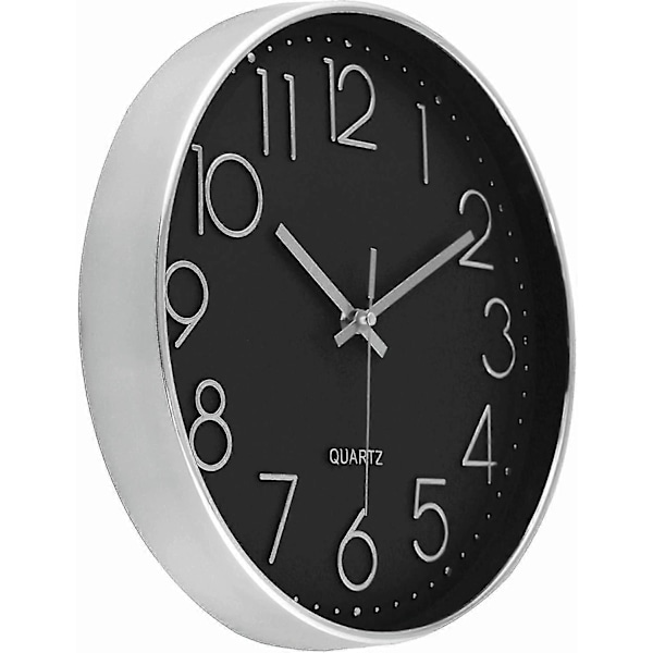 Väggklocka 30 cm Tyst Icke-tickande Väggklocka blacksilver