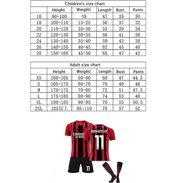 2122 AC Milan Nr 11 Ibrahimovic Fotbollströja Set m
