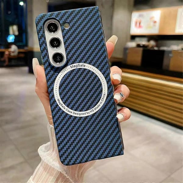 Galaxy Z Fold 5 Deksel Imitasjon Karbonfiber Tekstur Magnetisk Støtsikkert Deksel Svart
