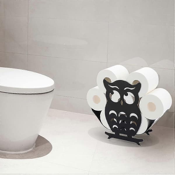 Toiletpapirholder Metal Ugleform Papir Opbevaringsholder til Badeværelse (Sort)-God