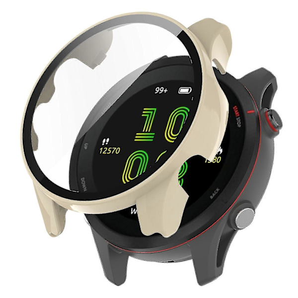 För Garmin Forerunner 255 Anti-repa Anti-fall Hårt PC Klockfodral Skyddande Skal med Härdat Glas Skärmskydd Guanguan Ivory White