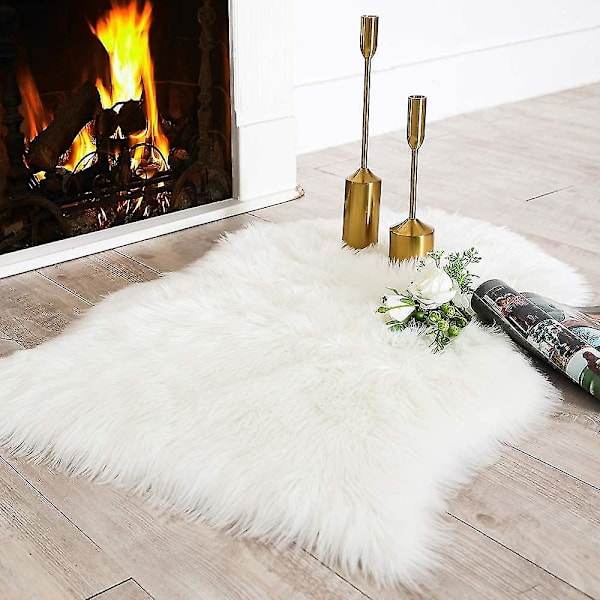 Lyxigt Mjukt Fuskfårskinnsöverdrag för Stol Sittdyna Plysch Pälsområdesmattor för Sovrum, 2ft X 3ft, Vit