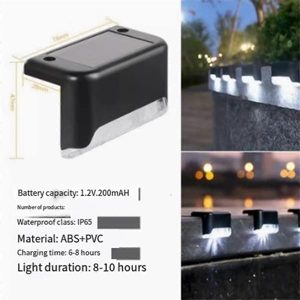 Solar Trinnlys, Vanntett LED Solcellelys, Egnet for Utendørs Trapper, Gjerde, Hage, Terrasse, Hjem, Dekorasjon, A
