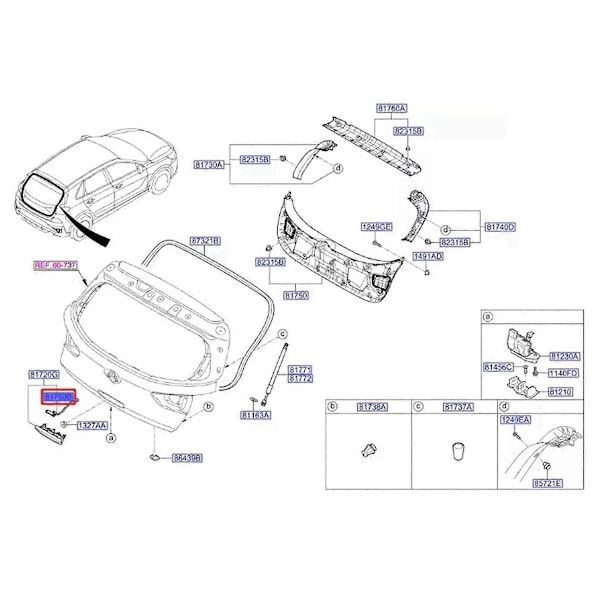 Bagagerumsåbnerknap til hatchback til I30 N 2017-2023 81260G3000