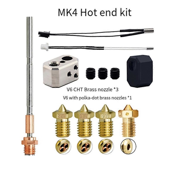Til Prusa I3 MK4 Ekstruder Hotend+E3DV6 Messingdyse 0,4 mm+3xCHT Messingdyse 24V 40W Varmerørssæt til Prusa I3