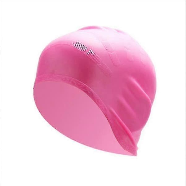Svømmehætte der dækker ørerne til langt hår, silikone svømmehætte til kvinder og mænd Pink