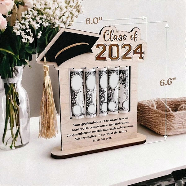 2024 Graduation Lommebok i Tre, Gave til Eksamenssesongen, Lommebok i Tre, Svart