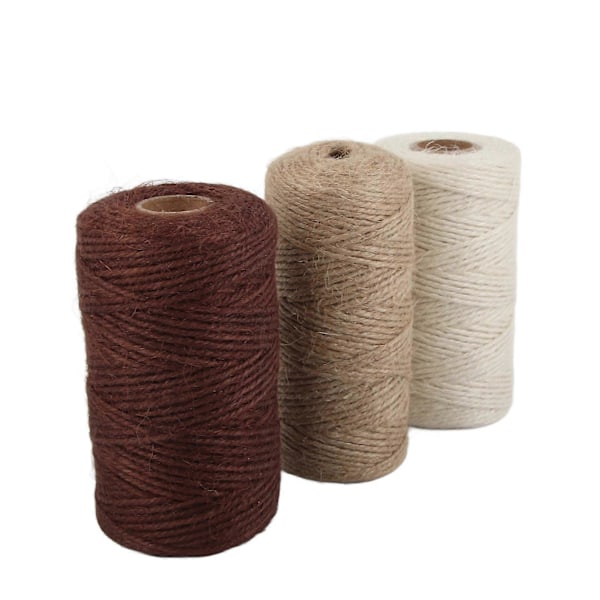 3 stk. Jute Reb Hvid Brun Khaki Flettet Snor DIY Pakning Tykke Trådforsyninger 2mm