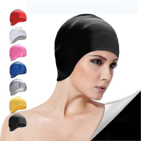 Svømmehætte der dækker ørerne til langt hår, silikone svømmehætte til kvinder og mænd Pink