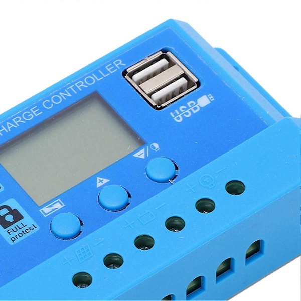 Solar Laderegulator PWM LCD-skjerm Parameter Justerbar 2 USB Solar Laderegulator Blå 12V 24V