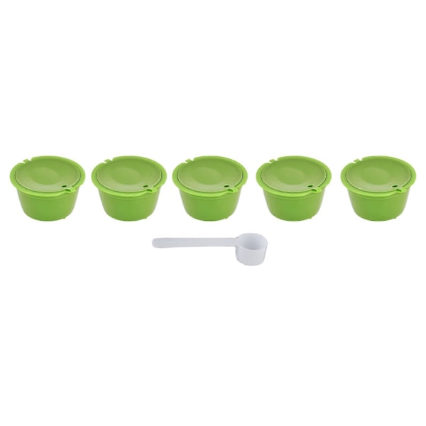 5 st 50ml Kaffekapsel Återanvändbar Kaffefilterkopp med Sked för DOLCE GUSTO Kaffemaskin Gräsgrön