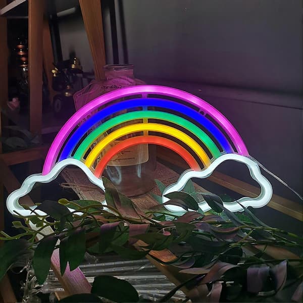 Regnbåge Neonskylt LED-ljus USB/Batteridriven Icke-bländande Moln Regnbåge LED Neonskylt Väggkonst Dekoration