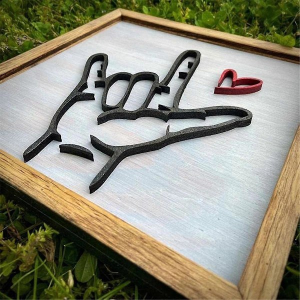 Jag älskar dig Teckenspråk Väggkonst, Hem Väggdekoration Målning Trä Fotoram Handsymbol för Kärlekstecken Vägg