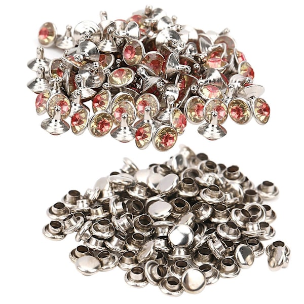 100 STK. Krystal Rhinestone Rør Diamant Nitter til Bagage / Sko / Hatte / Beklædningstilbehør 9mm Pink Hjerte Hvid Diamant