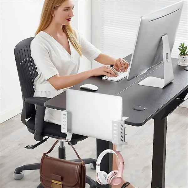 Lodret Laptop Stand til Skrivebordsside, Laptop Skrivebordsmontering uden Boring, Hængende Laptop Holder til Skrivebordsside, Klemme på Skrivebord A