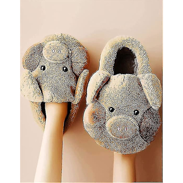 Fluffiga Vuxen Gris Tofflor Vinter Varma Tecknade Gris Skor Hem Fuzzy Pälsiga Djurtofflor Kvinnor Män Flicka Jm5 Jm5 36-37