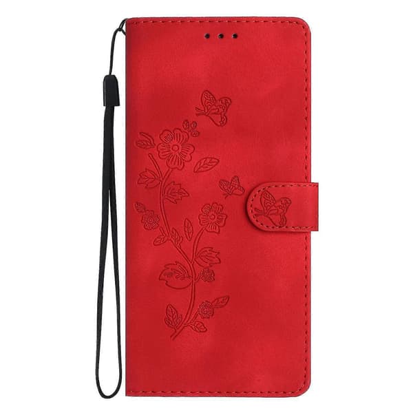 Blomster Læder Etui Til Motorola Moto G9 / G9 Play / E7 Plus Red