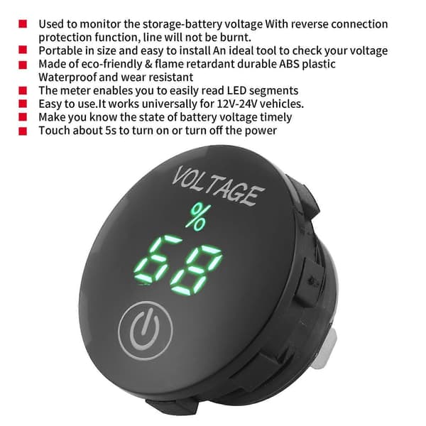 DC 12V?24V LED Voltmeter One Touch Sensing Sort Hus Universal til Bil Lastbil Motorcykel Skib ATV RV Traktor